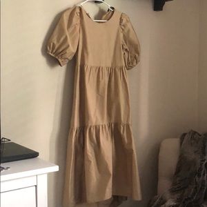 Zara beige puff sleeve midi dress